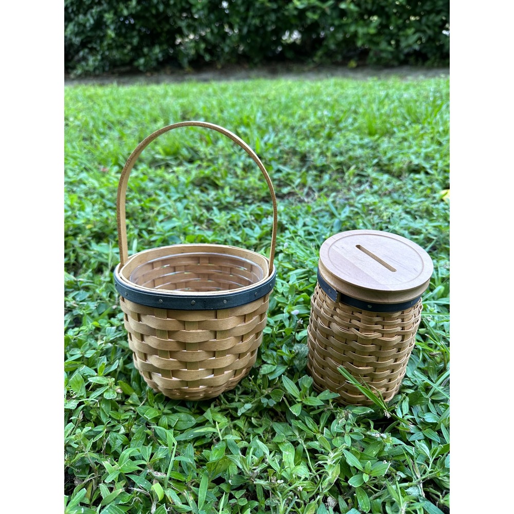 Longaberger Blue Ribbon 2003 Basket & 2004 Collectors Club Coin Bank Set